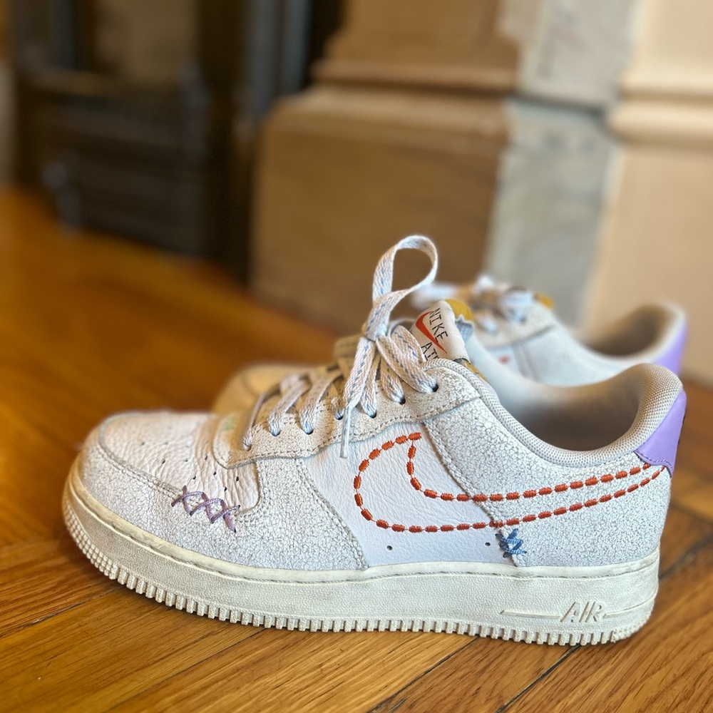 Nike Custom White Sneakers with Orange and Purple Accents